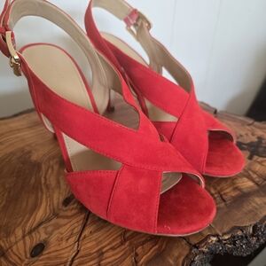 Michael Kors Red High Heel Suede Sandals